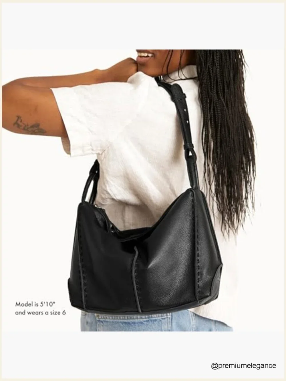Large Leather Hobo Purse with Zipper Pocket, Everyday Handbag